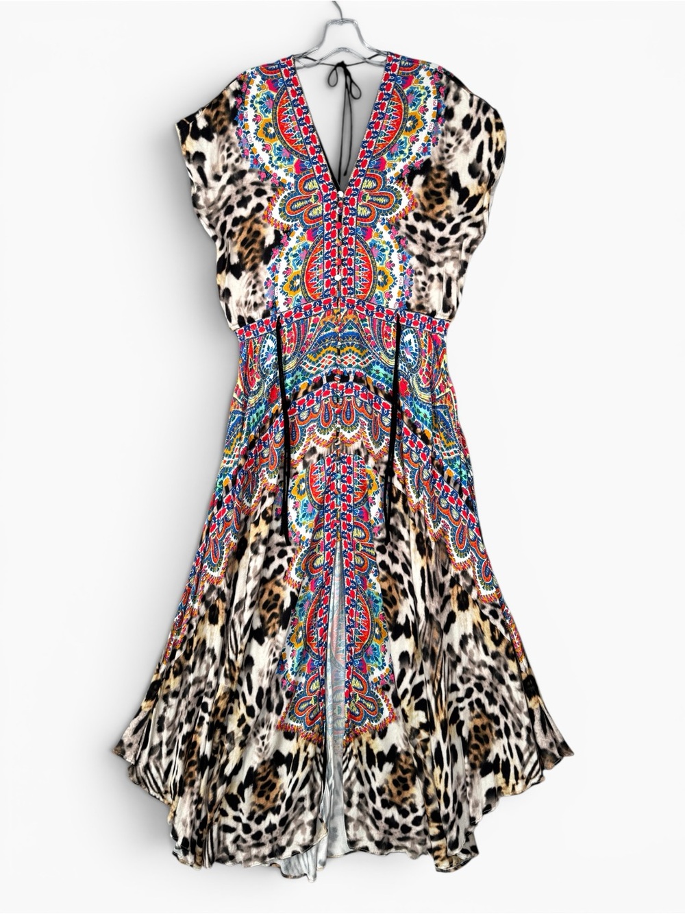 Hale Bob Medallion Leopard Print Maxi Dress Size S V Neck Pockets Boho Hippie